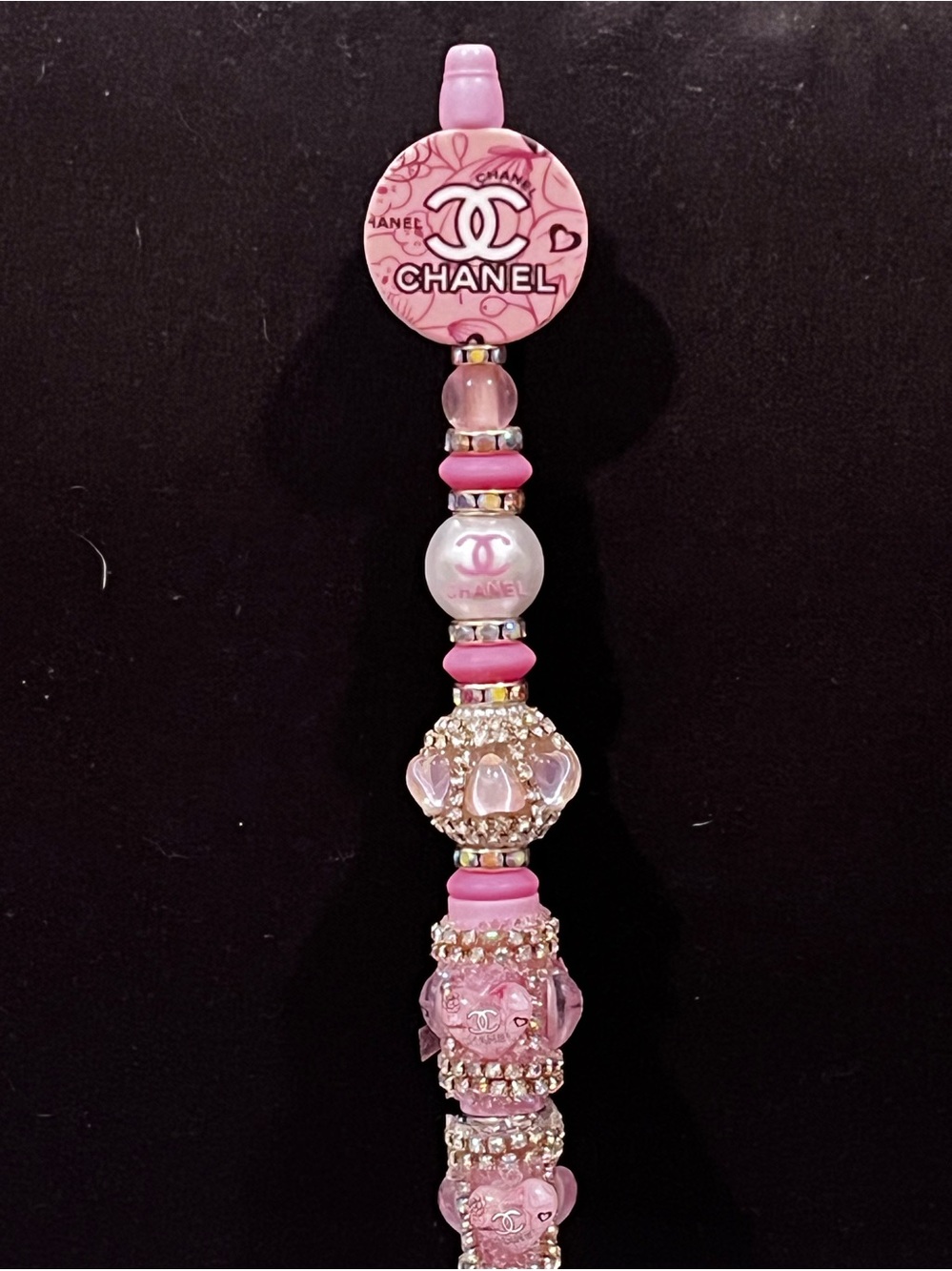 Fashion designer pink silicone focal fancy beaded pen